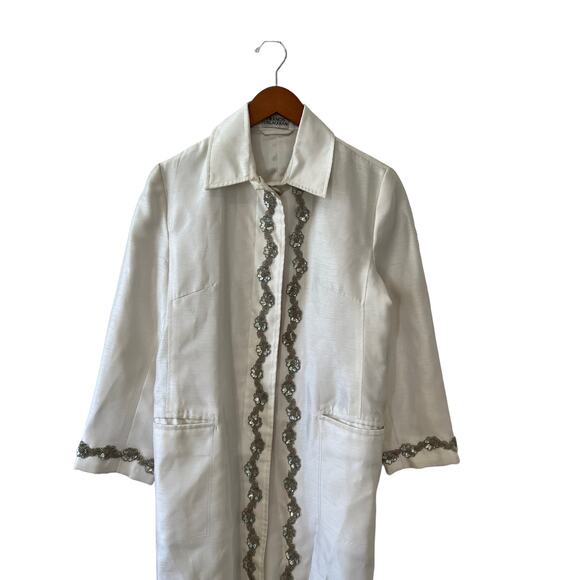 Vintage Dupioni Silk Dressy Evening jacket White beaded and sequin trim - Picture 1 of 12
